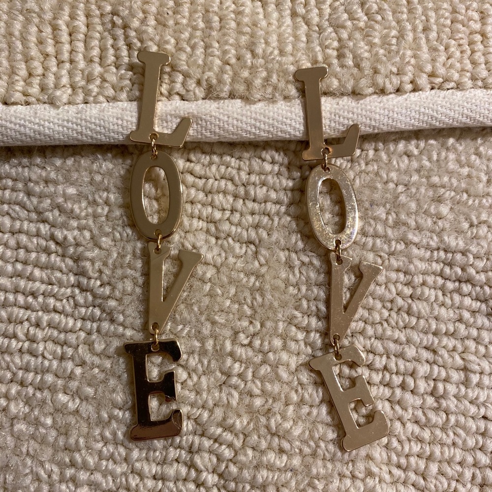 L O V E gold dangle drop earrings
